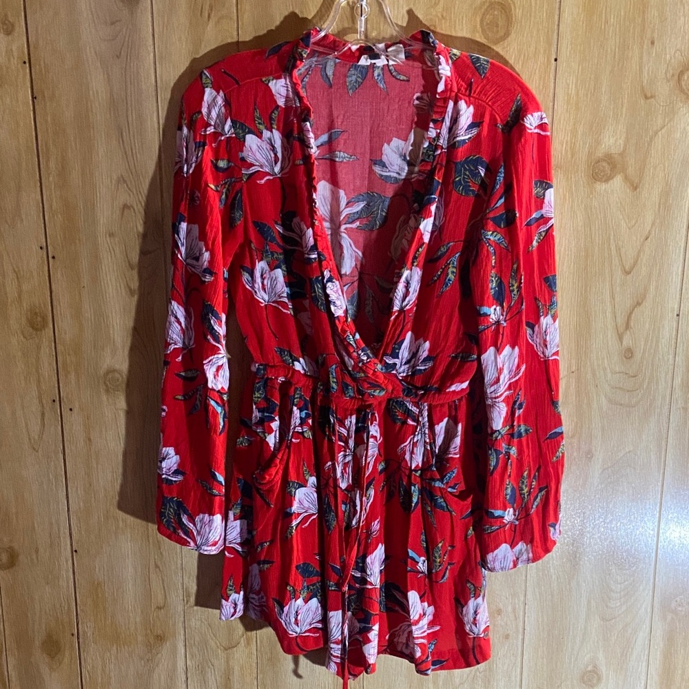 ROXY - Floral Red Long-Sleeve Romper